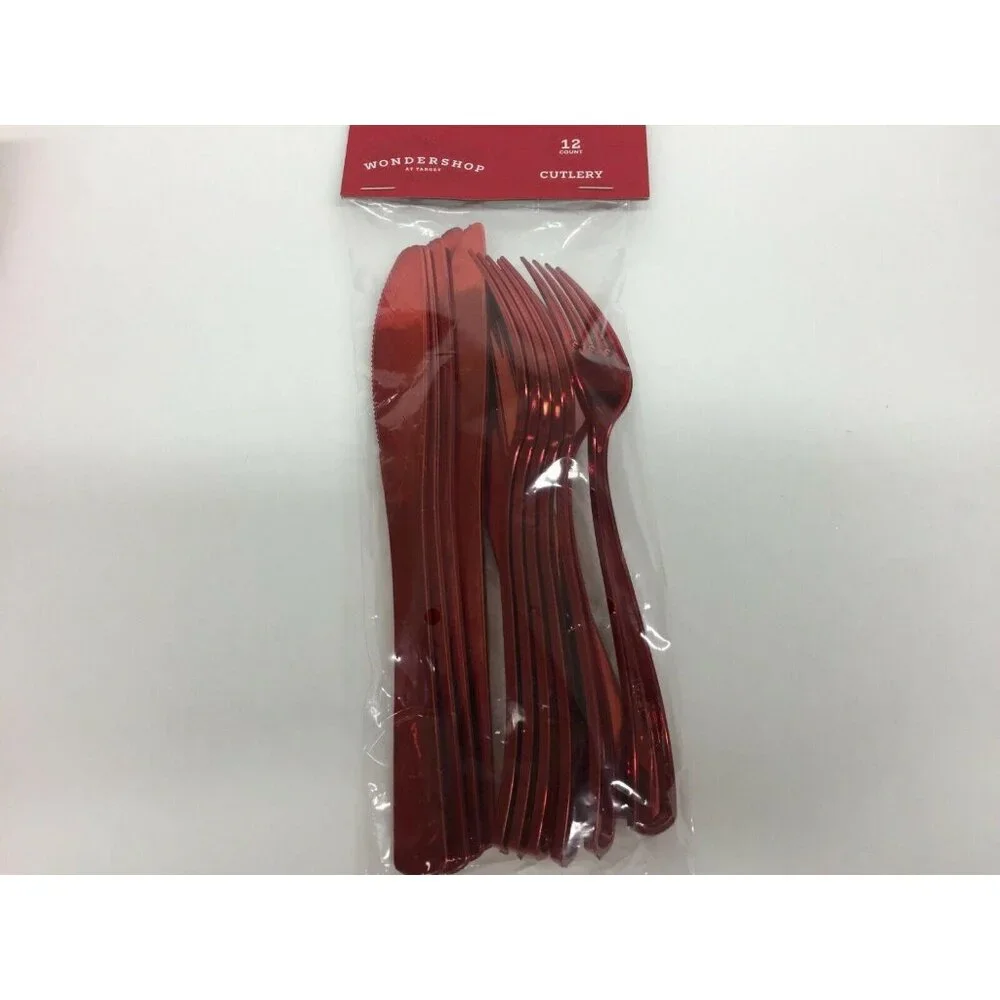 Wondershop Red Plastic Cutlery Set 12 Knives 12 Forks Holiday Party Supplies